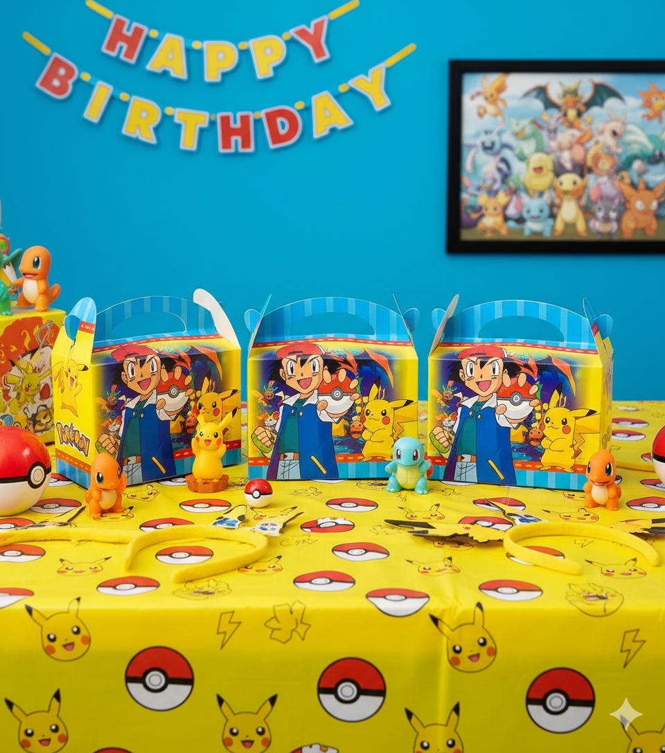 Caja Feliz Fiesta X12 Unidades Pikachu Niño Ash Promo