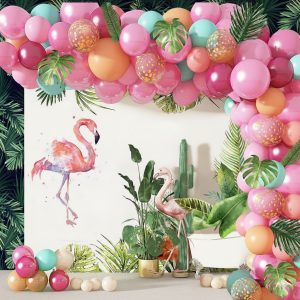 Decoracion Globos Arco Hawaiano Rosado Fucsia Cumpleaños