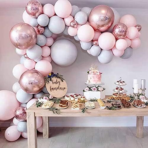 Globos Arco Tendencia Gris Rosado Cumpleaños Boda Oferta