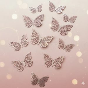 12 Mariposas 3d Papel Decorativas Pared Plateado Oro Rosa