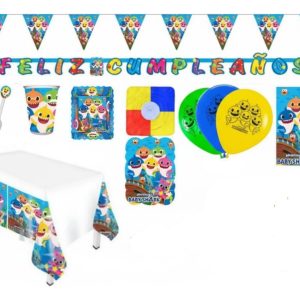 Kit Baby Shark Tiburon Mar Marino Vasos Platos Globos Oferta