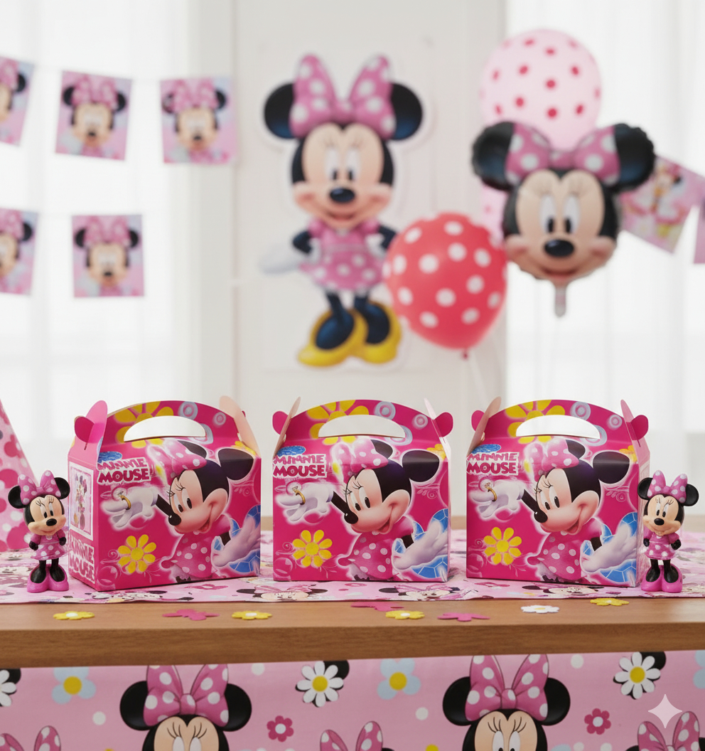 Caja Fiesta Minnie Mouse Cumpleaños Regalo X6 Promo