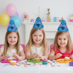 Gorro Fiesta Decoracion Cumpleaños Stitch Lilo Azul Promo