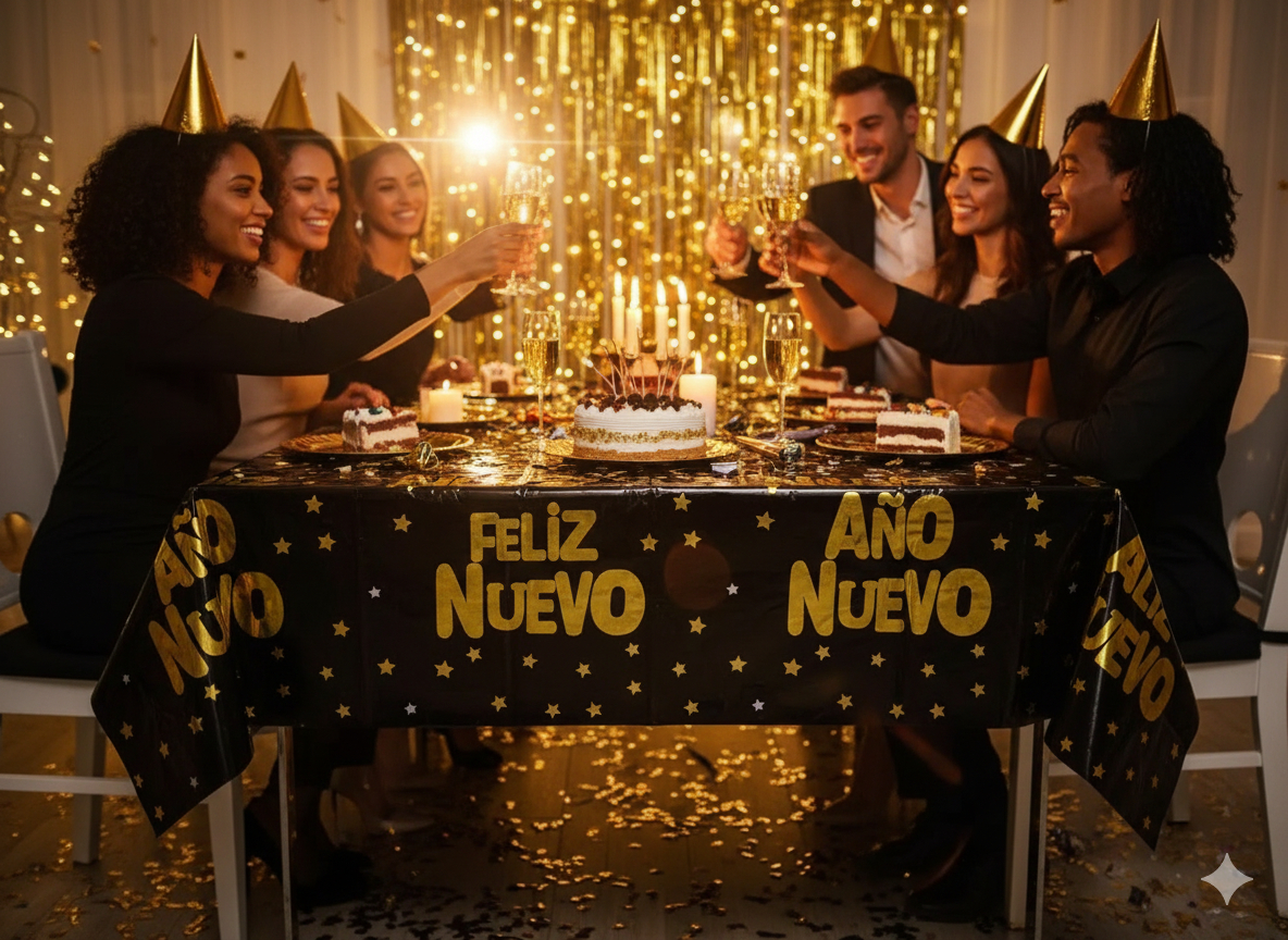 Decoracion Mantel Metalizado Feliz Año Nuevo 137x183 Cm Hoy